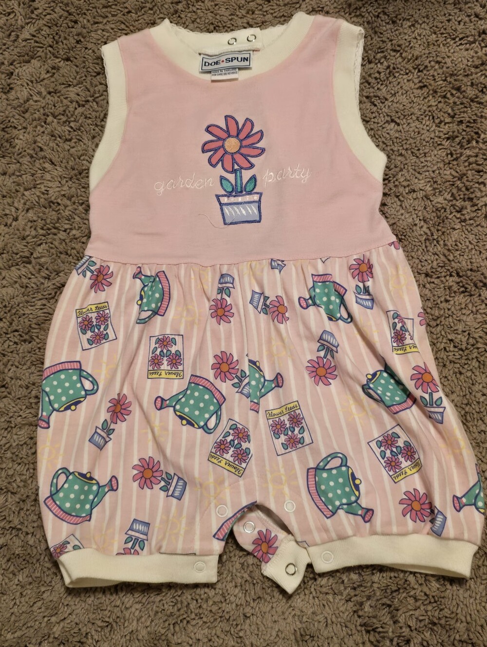 Vintage Doe Spun Baby Girl Garden Party Bubble Romper 24 Mos Pink White Striped